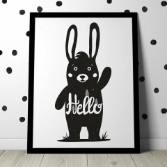 Hello królik - plakat dla dzieci , wymiary - 30cm x 40cm, kolor ramki - biały