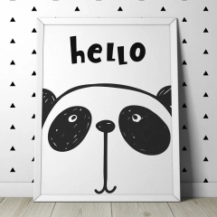 Hello panda - plakat dla dzieci , wymiary - 50cm x 70cm, kolor ramki - biały