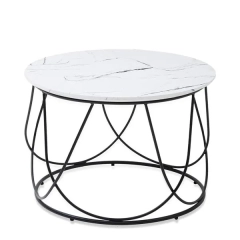 Stolik kawowy okrągły biały marmur / czarny mat 60 cm Nubira