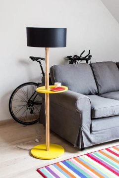 Lampa Podłogowa UFO 45x150cm - Biała / Czarny Abażur