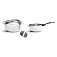 TWISTY Zestaw 4 garnków z dwoma uchwytami i rączką w kolorze czarnym / DE BUYER