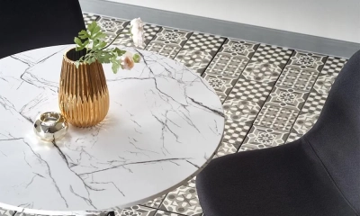 Stół okrągły biały marmur / biały mat 80 cm Denver