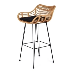 Hoker z oparciem rattanowy naturalny / czarny H105