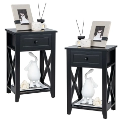 Nowoczesna szafka nocna z szufladą czarna 2 szt.