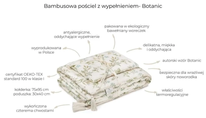 Bambusowa pościel z wypełnieniem 75x95 - botanic