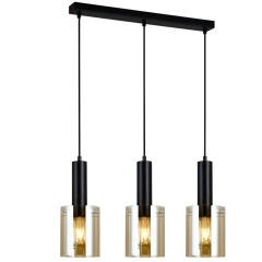 Lampa wisząca SARDO 3 listwa czarny, klosz bursztynowy