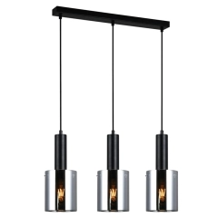 Lampa wisząca SARDO 3 listwa, czarny, szkło dymione