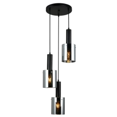 Lampa wisząca SARDO 3 koło, czarny, szkło dymione