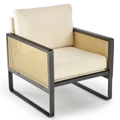 Fotel wypoczynkowy ILARIO rattan, velvet jasny beż