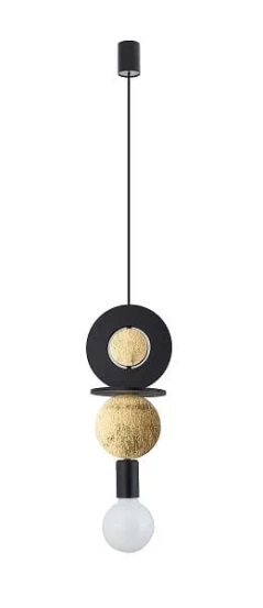 Lampa sufitowa wisząca DROPS WOOD E czarno złota