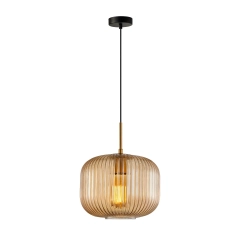 Lampa wisząca GAVINO złota bursztynowy klosz