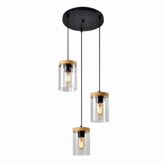 WELS lampa sufitowa wisząca na kole czarna, klosze dymione