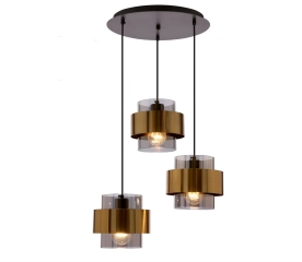 Spiega 3 lampa wisząca talerz czarny, klosze dymione