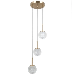 Lampa sufitowa wisząca PADRI 3 klosze złota transparentna