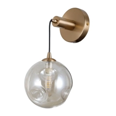 Lampa ścienna, kinkiet PERLOS mosiądz, klosz bursztynowy