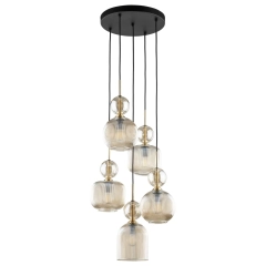 Lampa wisząca na kole SOPHIA 5 COGNAC beżowa