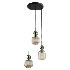 Lampa wisząca na kole SOPHIA 3 COGNAC zielona