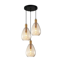 Lampa sufitowa wisząca ZULO 3 na kole bursztynowe klosze