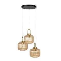 Lampa wisząca K-5897 ARIA 3 bursztynowe klosze, złota