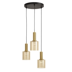 Lampa wisząca AIGO 3 złota, bursztynowe klosze K-5878