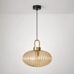 Lampa wisząca K-5855 AKARI złota, bursztynowy klosz