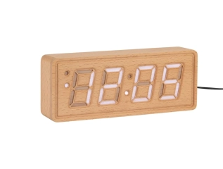 Budzik stołowy grawerowany SOLID WOOD LED naturalny