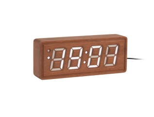 Budzik stołowy grawerowany SOLID WOOD LED brązowy