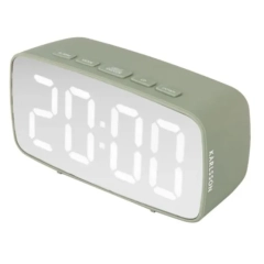 Budzik stołowy owalny SILVER MIRROR LED zielony