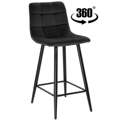 Hoker krzesło barowe obrotowe z podnóżkiem TORE-S 65cm velvet czarne G-77