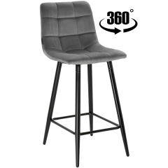 Hoker krzesło barowe obrotowe z podnóżkiem TORE-S 65cm velvet szare G-12