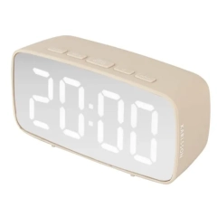 Budzik stołowy owalny SILVER MIRROR LED szary