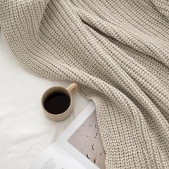 Pled kremowy z wełnianym splotem | Moyha
