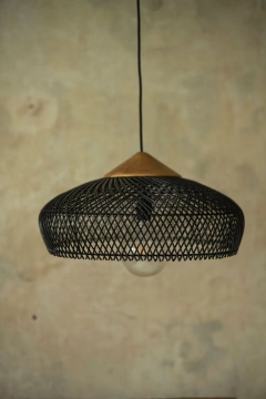 Rattanowy klosz z drewnem teakowym - M - Czarny - BONNET I Bally Hands