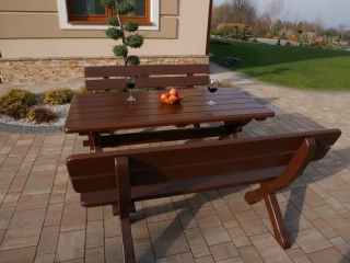 Zestaw ogrodowy Bawarski - stół 160 cm, 2 ławki 150 cm - Drewno olchowe