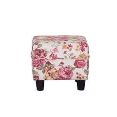 Fotel z podnóżkiem tapicerowany kremowy / różowy Cork