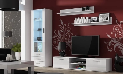 Meblościanka do salonu biała mat / połysk 265 cm Simple