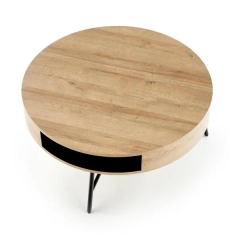 Stolik kawowy okrągły dąb złoty / czarny mat 80 cm Camila