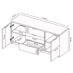 Komoda z szufladami i drzwiami biała wysoki połysk 160 cm Roma