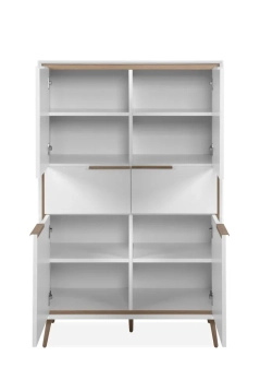 Komoda wysoka z drzwiami i szufladami biała / dąb artisan  mat 90 cm Arona