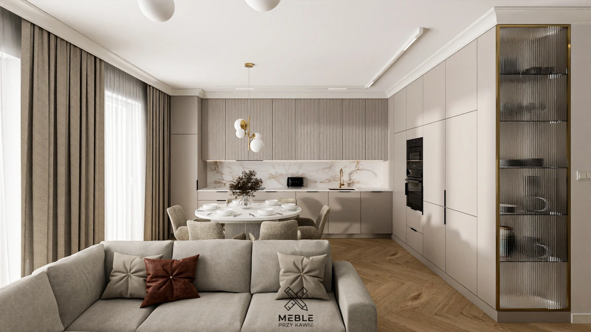 Harmonia kaszmiru i złota – kuchnia glamour otwarta na salon Harmonia kaszmiru i złota – kuchnia glamour otwarta na salon